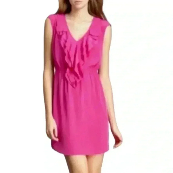 Rebecca Taylor Sleeveless Ruffle 100% Silk Fuchsia Dress Size 10 - Picture 8 of 8